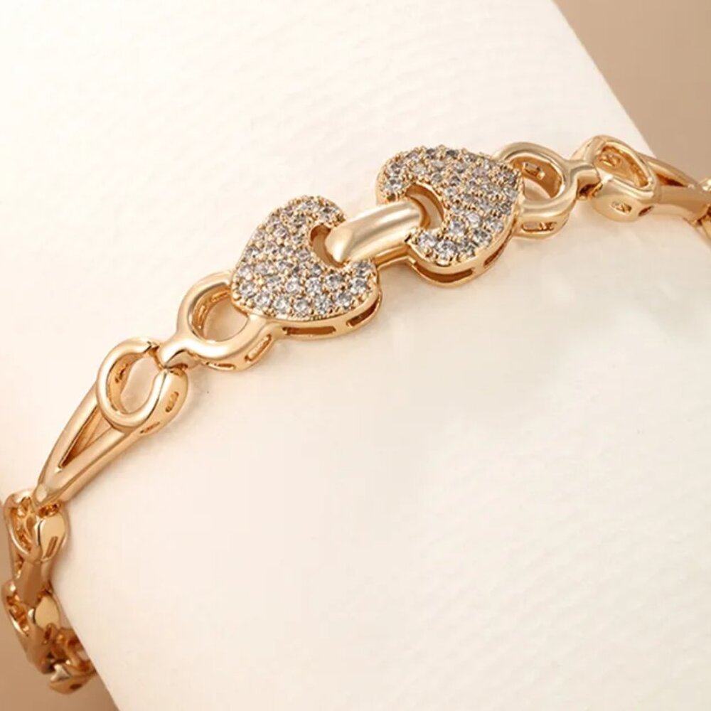18K gold-plated heart shaped bracelet copper alloy inlaid artificial diamonds